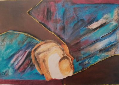 התשמע קולי 2-עץ, קנבס, תחבושת גבס וצבע אקריל, לילי קוזלובסקי, 2018