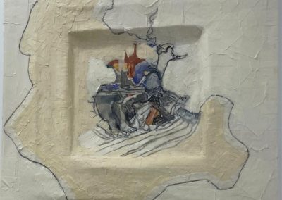 טכניקה מעורבת:מסקינטייפ,דבק,עפרונות רישום וצבעי מים.