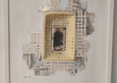 מטריצה, לילי קוזלובסקי, טכניקה מעורבת, נייד, דבק, עפרונות רישום ודיו
